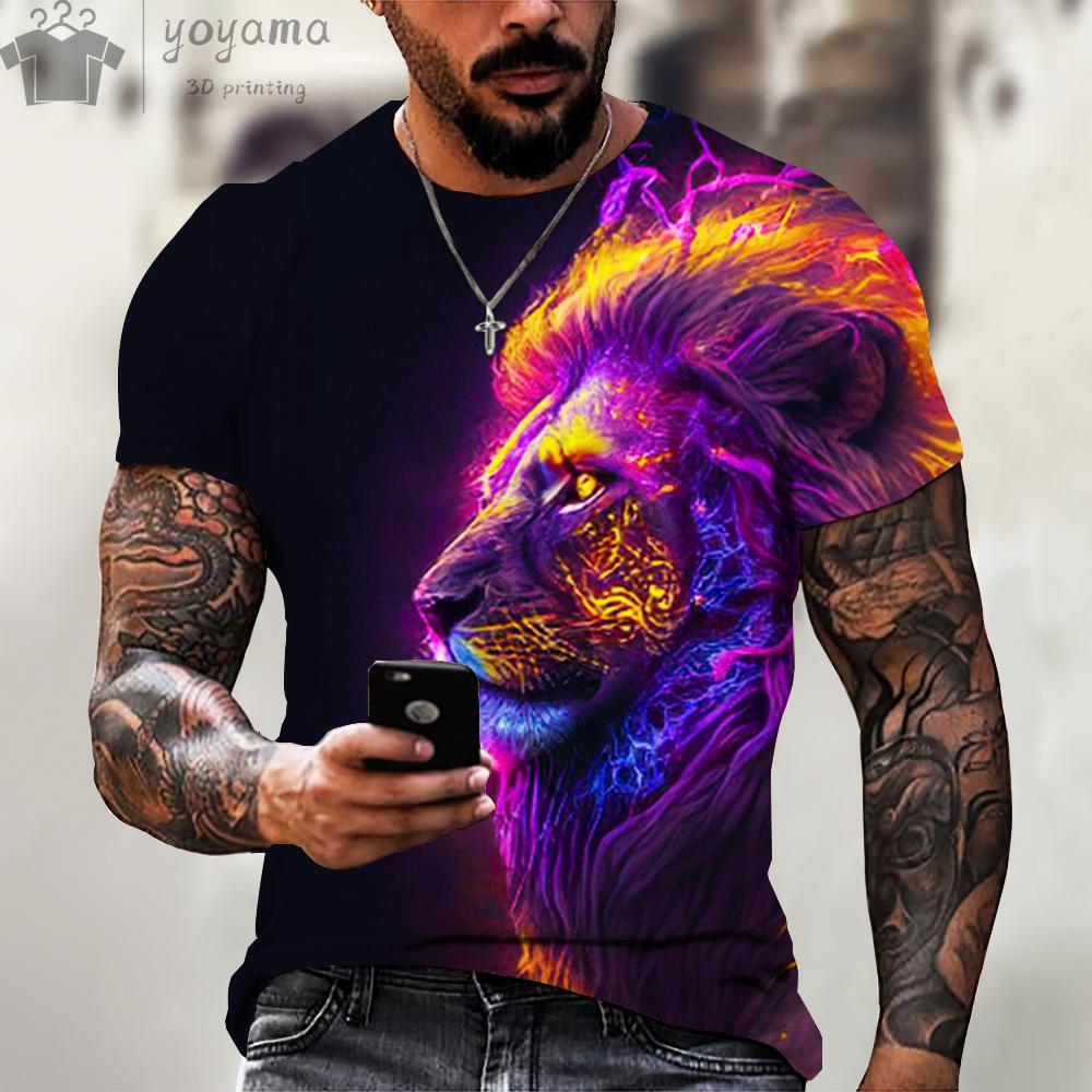 Men's Summer Lion Print Short Sleeve Lion Graphic Tees Men's Summer Clothes Oversized T Shirt Men Short Sleeved T-shirt for Men