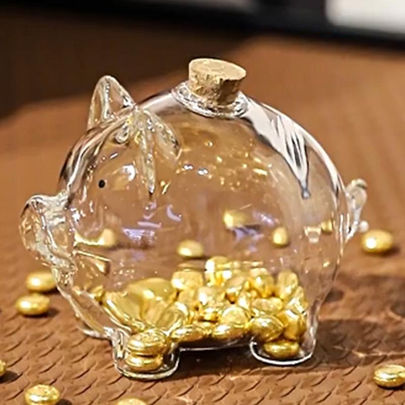 Glass Coin Bank Small Gold Bean Bank Swine Shape Decorative Saving Jar for Dressing Table Bookshelf Commemorative Coin Container