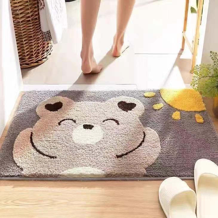 VIKAMA Cartoon Cashmere Floor Mat Soft Non-Slip Bathroom Absorbent Floor Mat Family Toilet Entrance Door Mat Bedroom Carpet