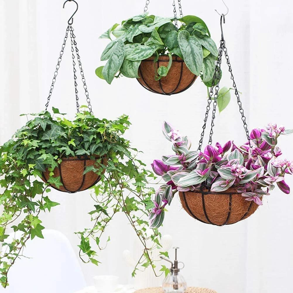 Hanging Baskets Portable Outdoor House Balcony Wall Hanging Iron Art Wrought Coconut Flower Plant Pot Garden Supplies