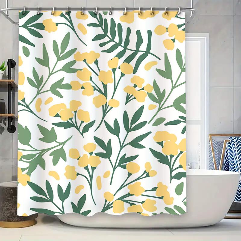 

Modern Bathroom Decor Yellow And Green Floral Shower Curtain For Bathtub Home Decoration W60H190(CM)-1 Pcs