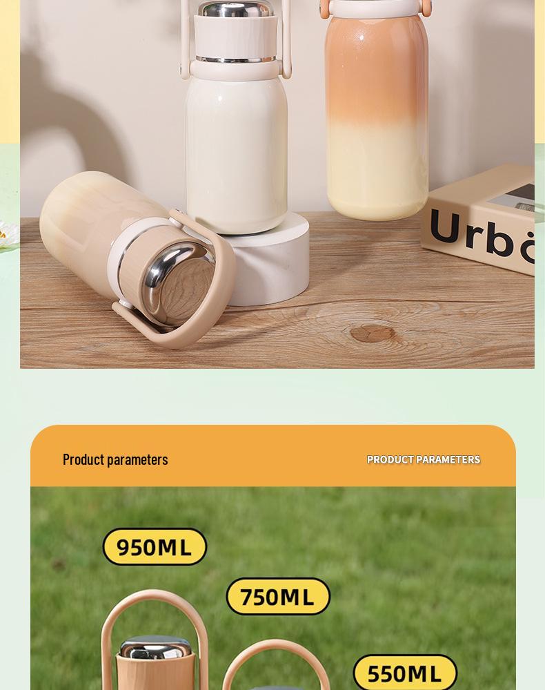 Stylish Large-Capacity Gradient 316 Stainless Steel Insulated Tea Cup, Portable and Convenient.