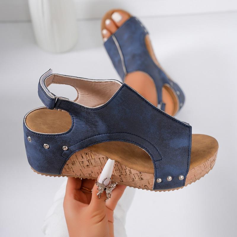 Fashion Summer Street Style Women's Footwear Solid Color Thick Sole Wedge Sandals Rubber Sole Open Toe Elegant Women's Shoes Plus Size