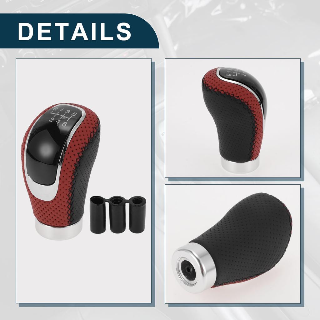 TUCKBOLD Universeller Schaltknauf mit 3 Adaptern für Schaltgetriebe PU 1 Satz Knauf, 6-Gang-Fahrzeuge, 9,5 cm, Leder, Schwarz,