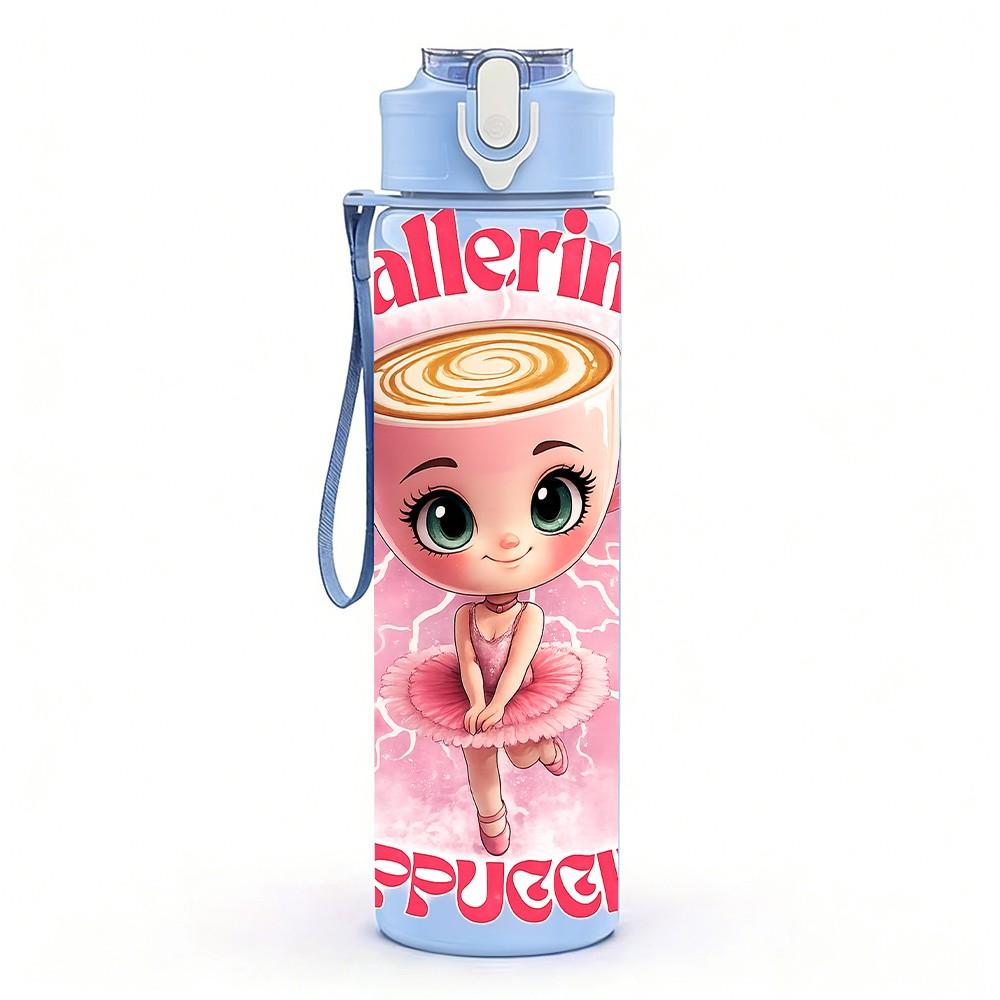 1PC Cute Ballerina Doll Cartoon Print 750ml Color Plastic Sports Water Bottle Leakproof Flip Straw Lid Suitable for Sports Office Home Use