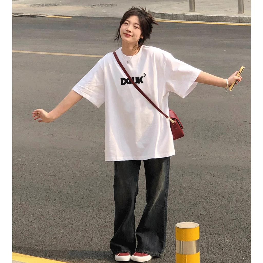 Large size fat MM American retro design letter short-sleeved T-shirt women's loose and thin versatile couple half-sleeved top