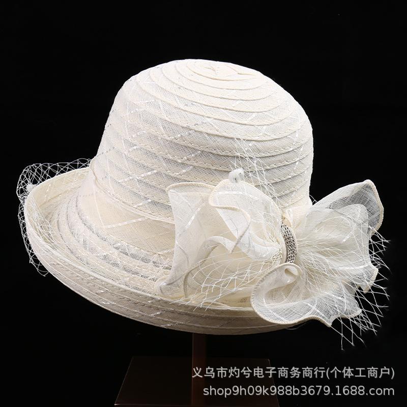 Lace Bow Crimped Basin Hat Women Shopping Beach Sunshade Top Hat Breathable Mesh Gauze Hat Sunshade Sun Protection