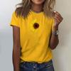 Sunflower Ladies Cute Print Short Sleeve Round Neck Front Shoulder Vintage Short Sleeve Summer Loose Shirt Top