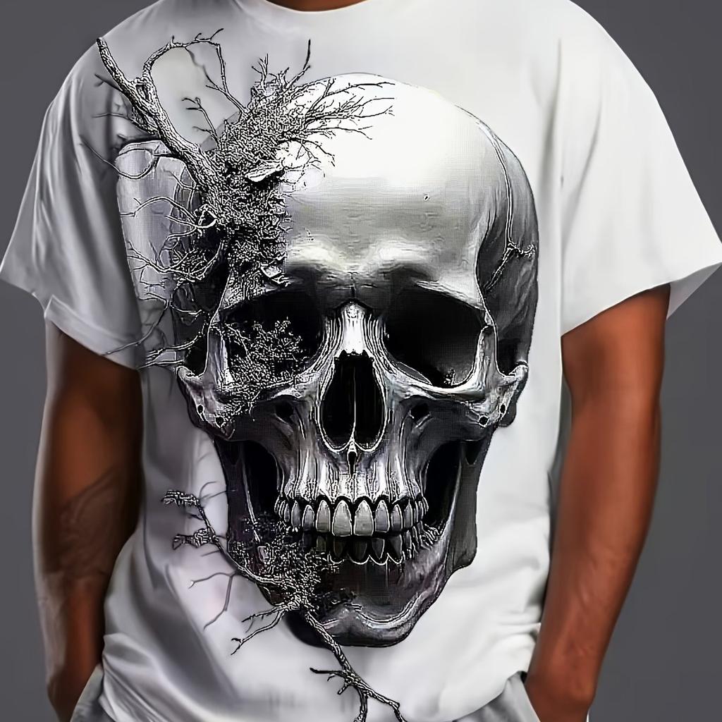 Men's 3D Embossed Lion Head Print T-Shirt Metallic Texture Wild Animal Luxury Crew Neck Top
