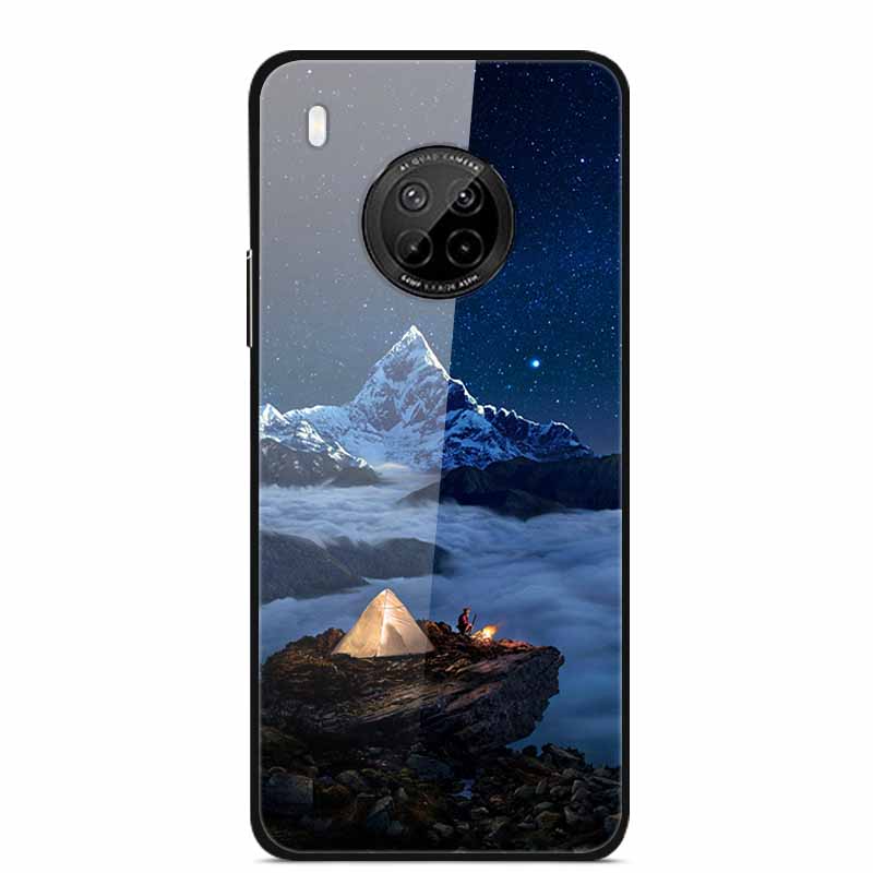 For Huawei Y9A Cases Y8P Y7P Y5P P40 Lite Tempered Glass Hard Back Covers For Huawei P Smart 2021 2020 Cases Bumper Painted Capa