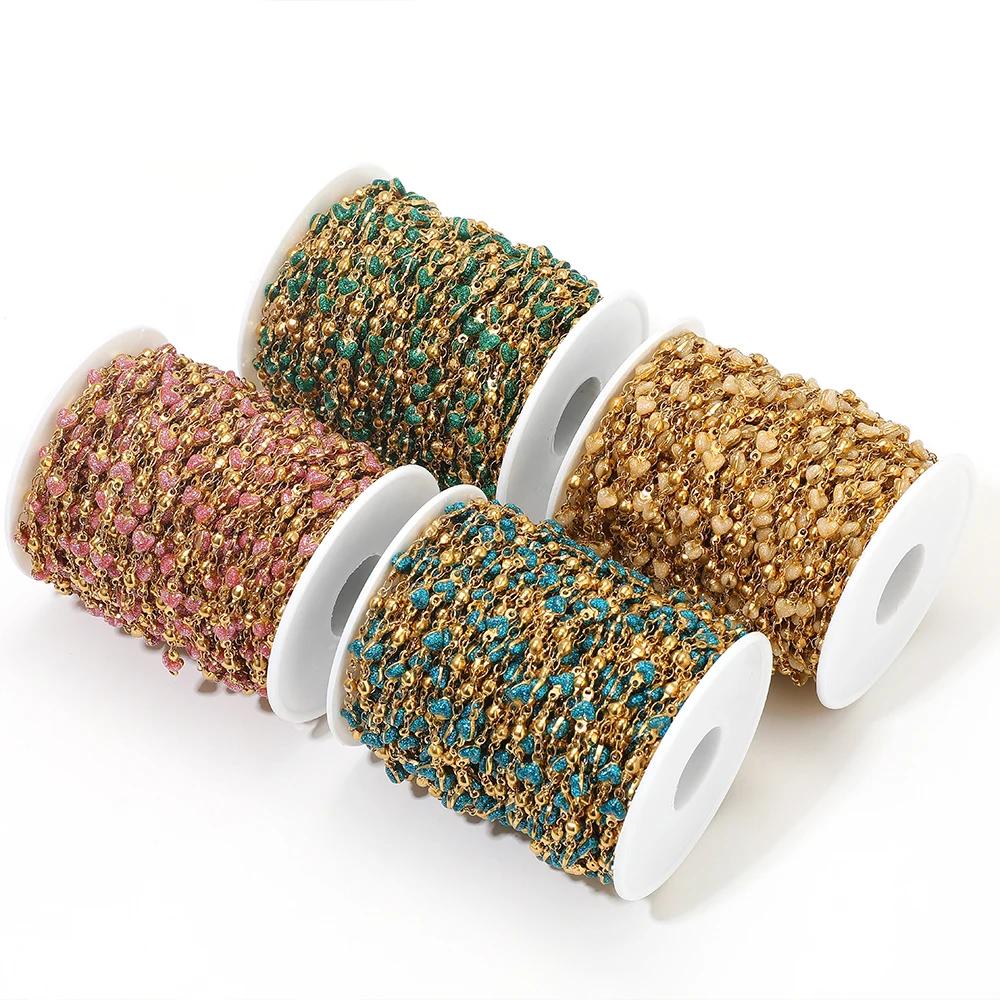 1 Meter Stainless Steel Beads Heart Enamel Chains Bulk for DIY Jewelry Earrings Making Necklaces Supplies Bracelets Accessories