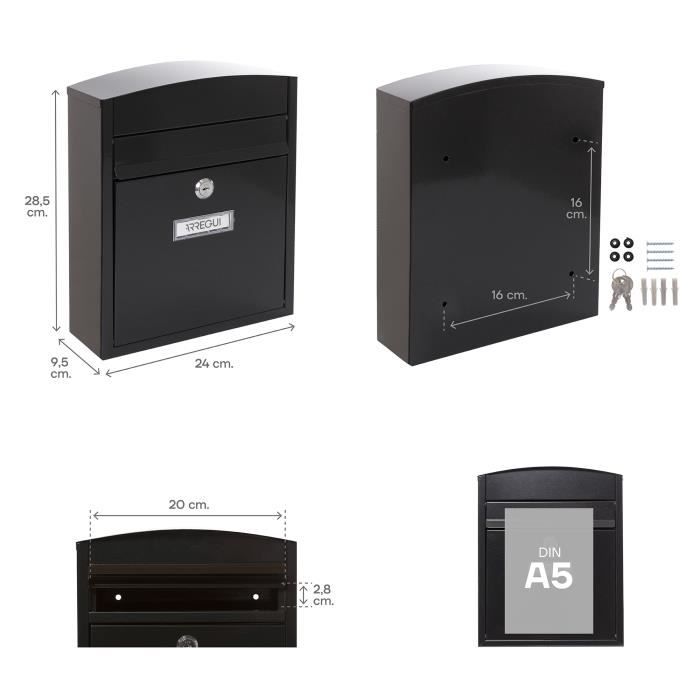 Boîte aux Lettres - ARREGUI - E5734 - Acier - Murale - Anti-pluie - Noir