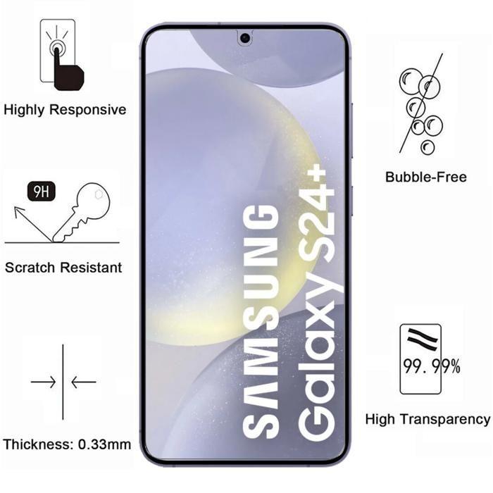 Coque antichoc - Phonillico - Samsung Galaxy S24 PLUS - Silicone souple - 2 Verres Trempé - 2 Protections Caméra