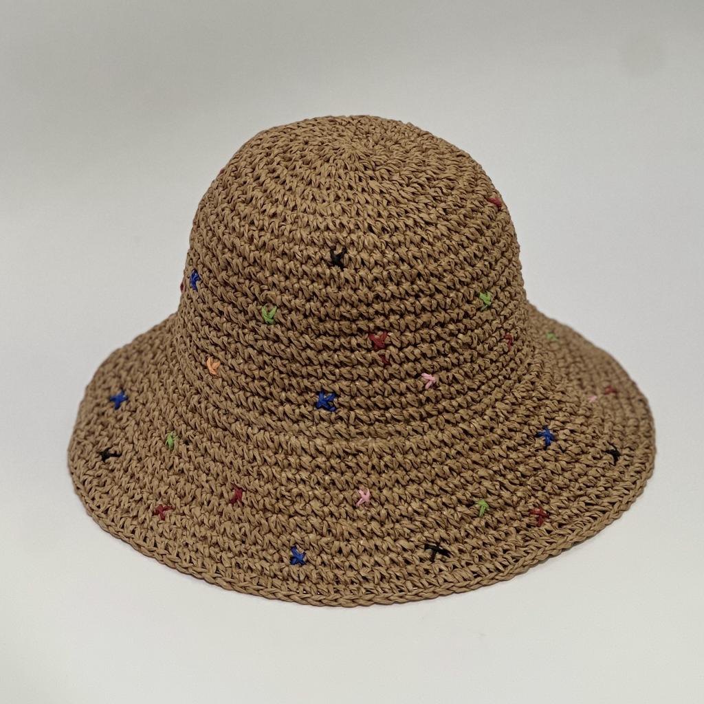 Summer Hand-crocheted Straw Hat Small Color Point Outdoor Travel Hat Beach Hat Sun Hat Sunshade Sun Protection Versatile
