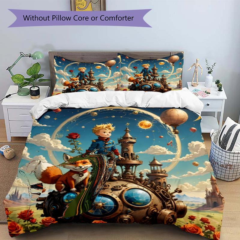 3pcs Duvet Cover Set (1*Duvet Cover + 2*Pillowcase, Without Core), The Little Prince Print Bedding Set, Bedroom Decor, All‑Season, Gift