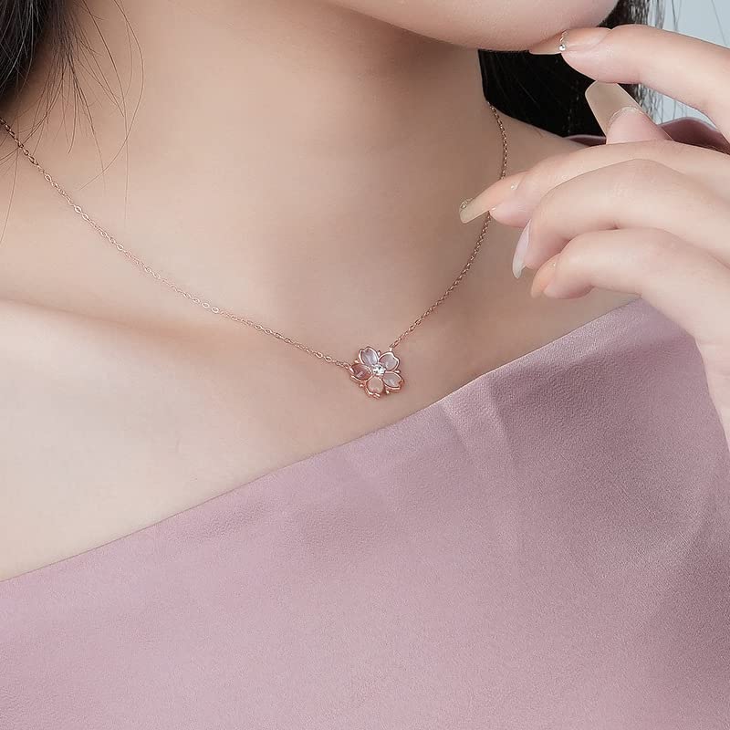 Colier cu flori de cireș pentru Flori Roz sunt în Pandantiv Floare din Argint Complet Cadou de Ziua de Naștere pentru Femei Populare [FH.pasăre], Popular, Auriu,