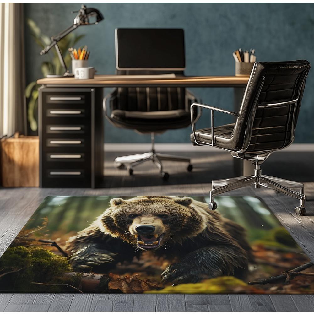 

Realistic Brown Bear Forest Scene Crystal Velvet Rug Nature Wildlife Theme Home Decor Soft Anti Slip Floor Mat For Office Study 60x90cm