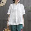 Women's Standing Collar Shirt Artistic Embroidery Shirt Plus Size Short Sleeved Shirt Women's Linen Shirt