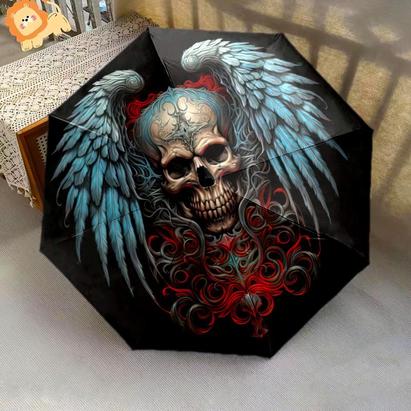 

1pc Gothic skull pattern Umbrella Portable Folding Umbrella Iron Frame Hole Bone Structure Outdoor Home Umbrella разноцветный