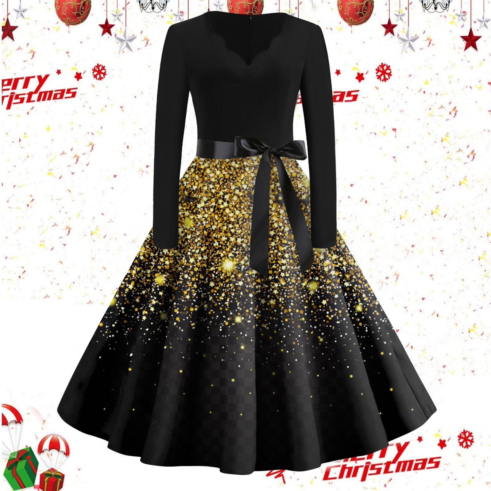 Женские повседневные модные винтажные длинные платья с длинным рукавом с рождественским — фото 6