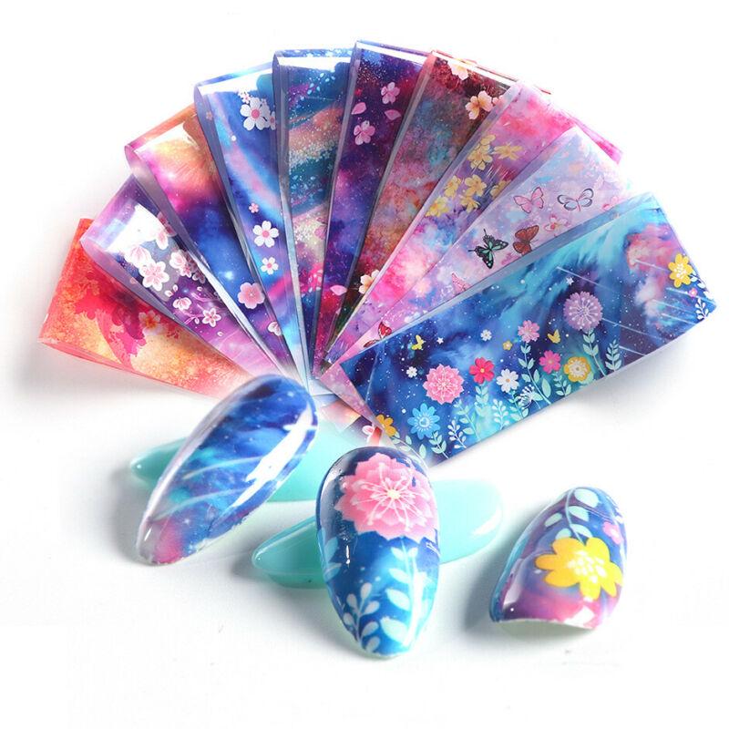 Folii pentru unghii Autocolante de transfer Decalcomanii Floare holografică Nail Art Starry Paper DIY