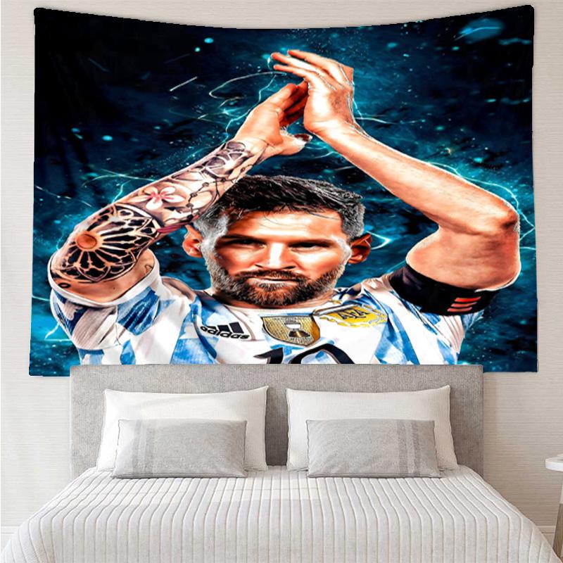 Lionel Messi With World Cup Trophy Tapestry Hanging for Bedroom,Livingroom, Playroom,Decor Art Room Wall Tapestry Holiday and Birthday Gifts