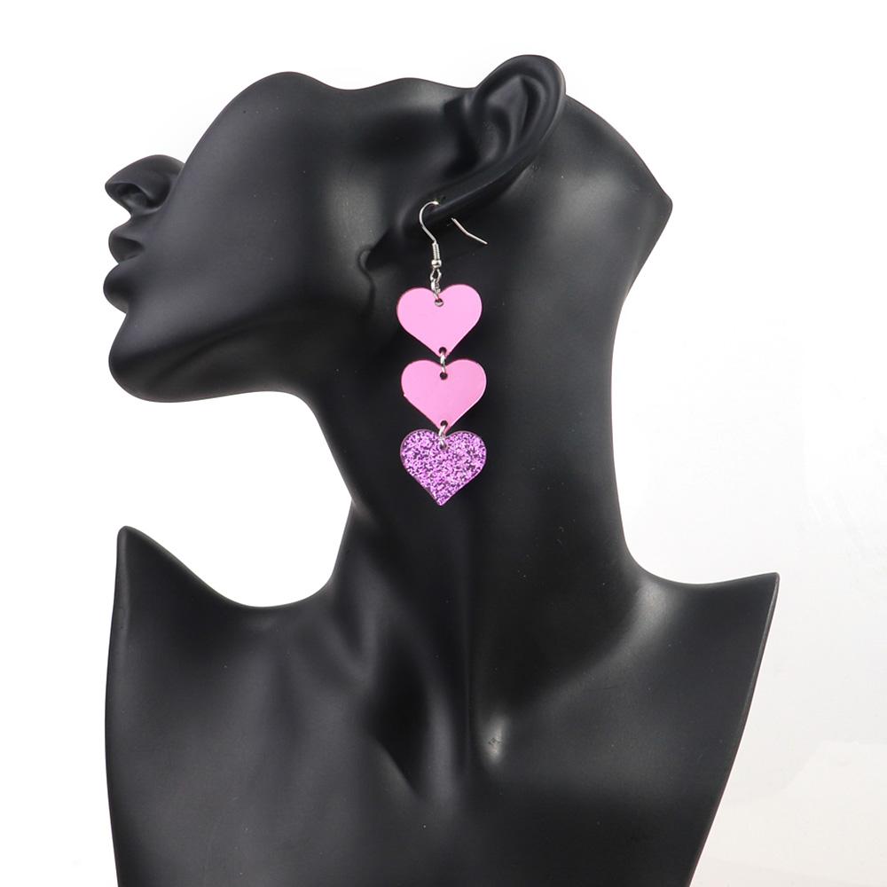 Pink Love Heart Acrylic Drop Earrings for Women Mirrored Peach Hearts Spliced Long Earring Fashion Jewelry Valentine's Day Gifts