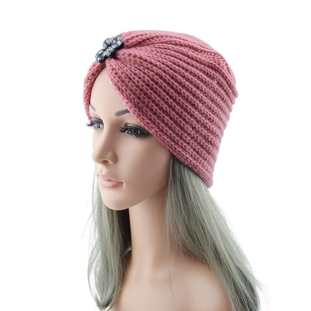 European-American Diamond Flower Knitted Wool Hat - Bohemian Crystal Indian Hat for Autumn/Winter