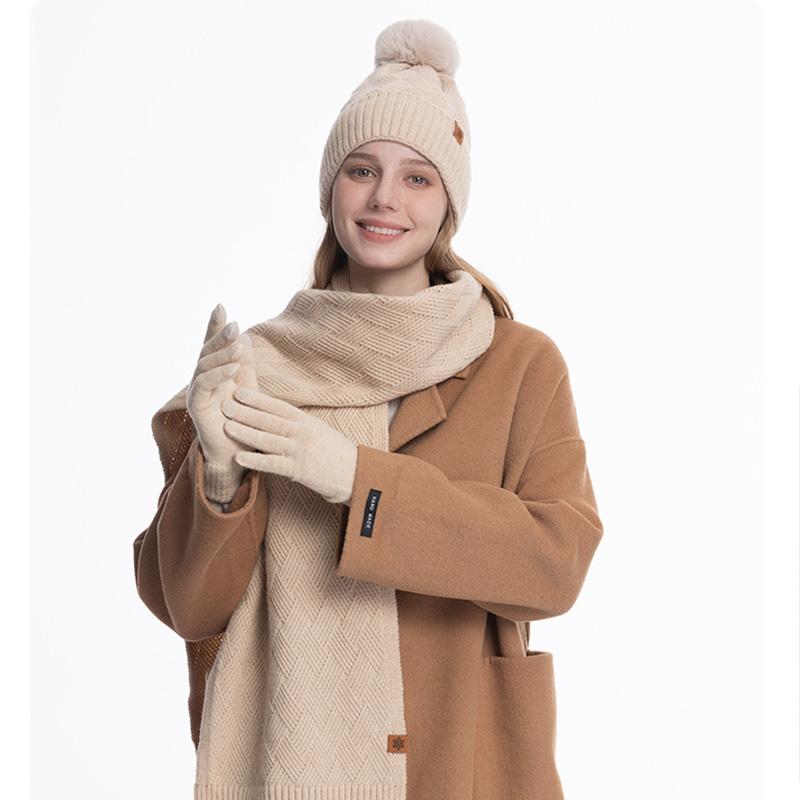 Women's Three Sizes To Choose From: Knitted Hat, Scarf, Glove, Women's Autumn and Winter Outdoor Warm Double Layer Knitted Hat