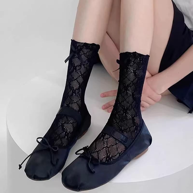 Spring and Summer Bow-knit Socks That Don't Come Off. Pure Erotic Lolita Style Stockings. Breathable, Slimming, and Good for Skin and Legs.