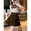 High-Waisted Pleated Chenille A-Line Skirt for Tall Women - Anti-Exposure, Corduroy, Short, Suitable for Spring and Autumn.