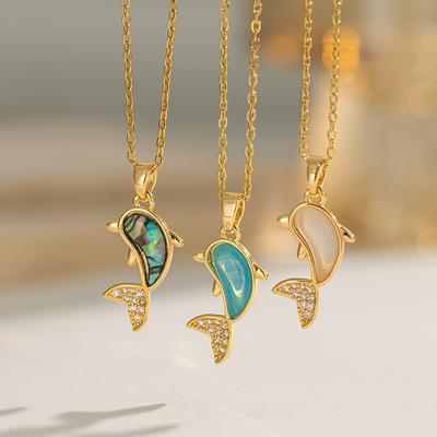 Fashionable Forest Zircon Dolphin Collarbone Necklace Women's Small Luxury Pendant Chain