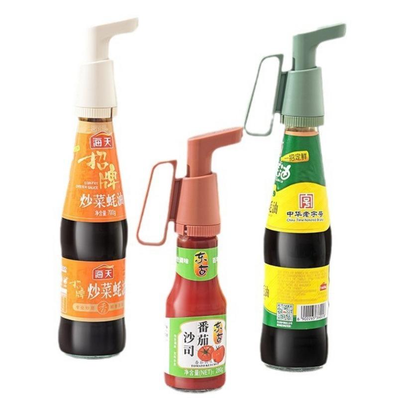 Kitchen Supplies Universal Tightly Seal Dispenser Pump W/Handle ABS Tomato Sauce Oyster Press Pump Reusable Bottle Head Gadget
