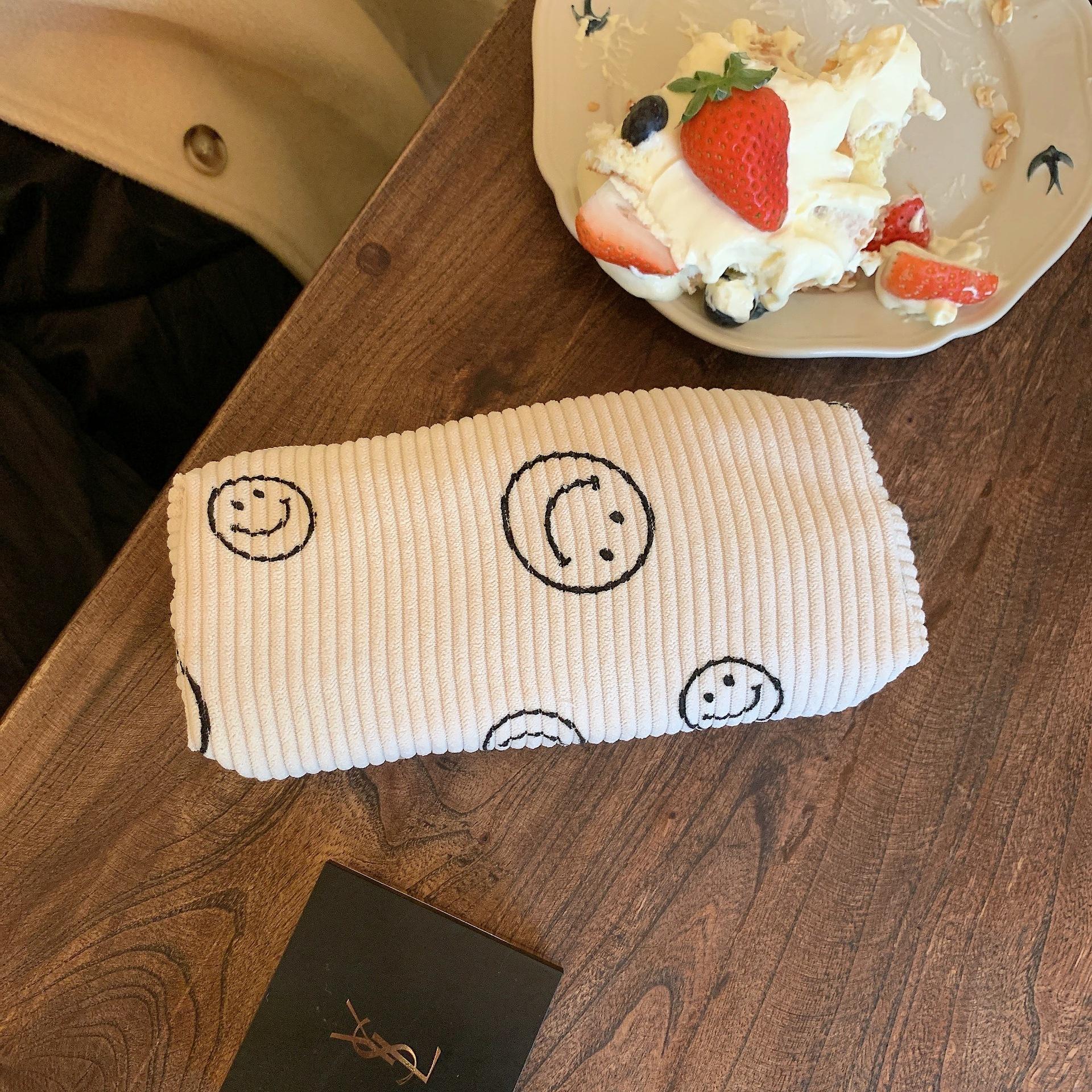 Женщины Осень Зима Ретро Вельветовый смайлик Лицо Помада Деньги Большая емкость Портативная косметичка OneSize