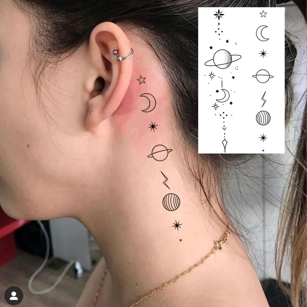 1 Sheet Crescent Sun Chain Temporary Tattoos For Women Hands Neck, Fake Tattoo Stickers Waterproof Long Lasting Realistic Tatoos