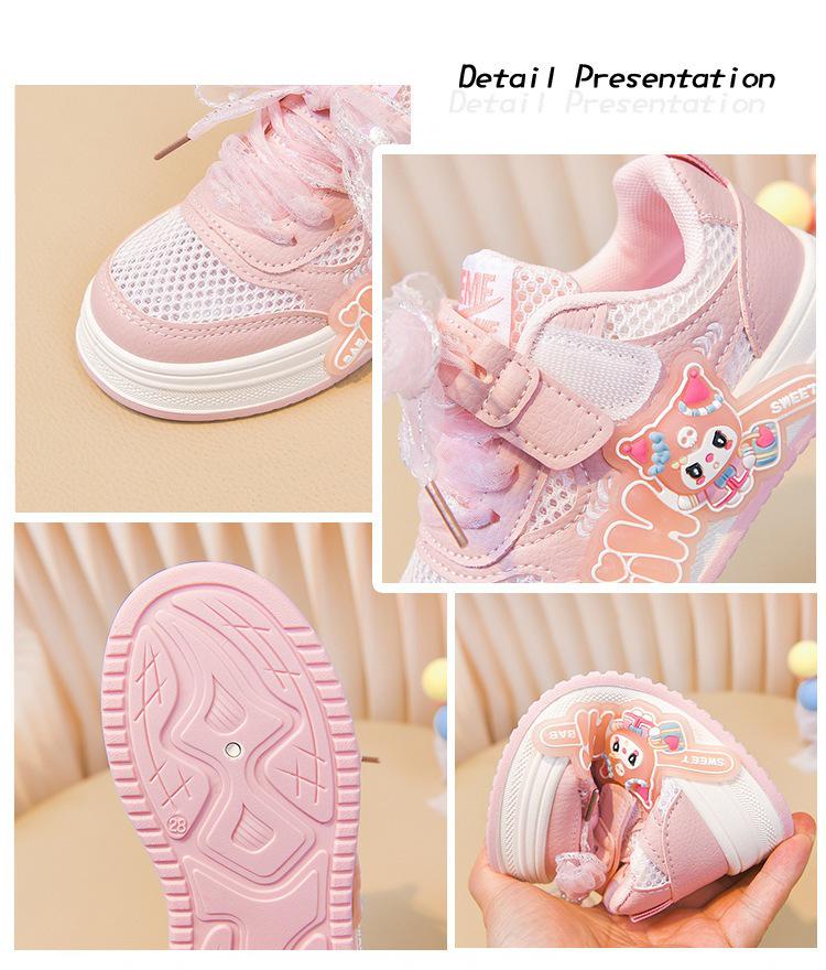 Spring/Summer 2026 Girls' Cartoon Mesh Breathable Sports Shoes - Soft Sole, Non-slip Casual Sneakers