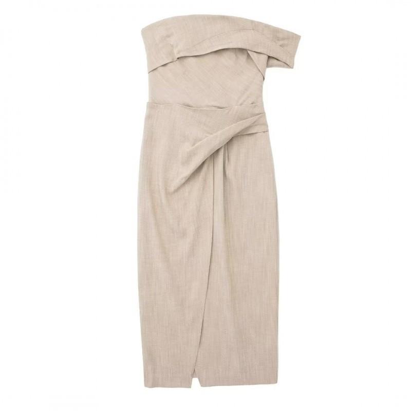 

European American Women s Clothing Summer Fashionable Asymmetrical Straight Tube Top Dress L off білий колір