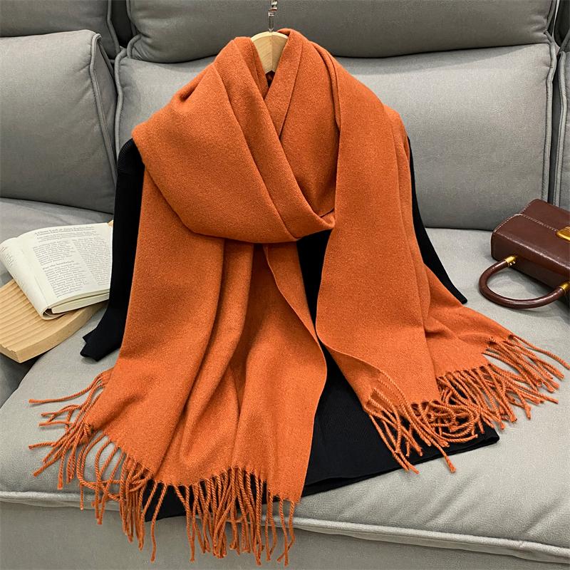 Luxury Solid Cashmere Scarf Women Winter Tassel Shawl Pashmina Big Size Handkerchief Lady Soft Outdoor Windproof Ski Bufanda