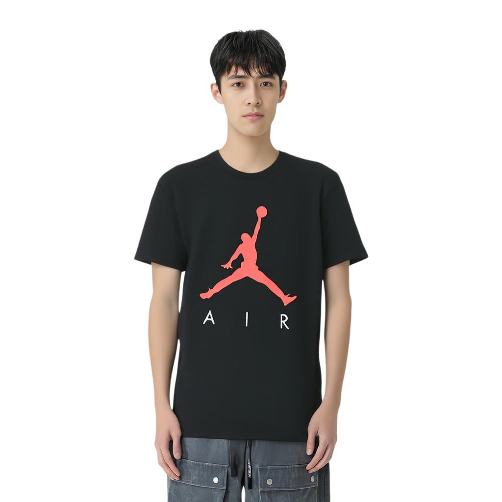 Maglietta Sportiva a Maniche Corte Colorblock con Logo Air Jordan Flying Man Uomo Top Nero Rosso AV8451-010