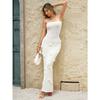 Women Elegant Solid Color 3d Flower Strapless High Waist Bodycon Long Dress