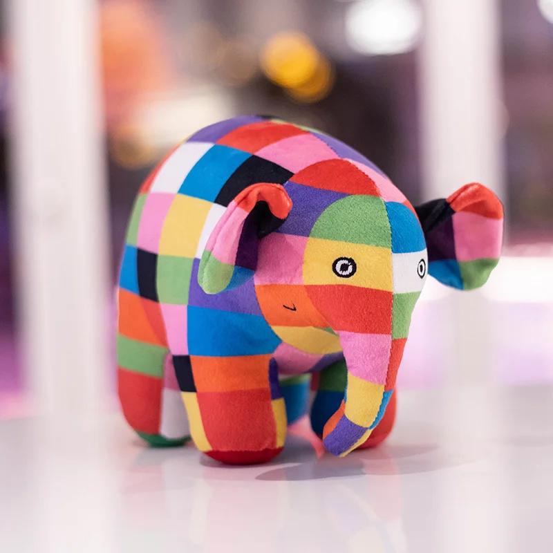Neue Kawaii Anime Bunte Elefantenfigur Plüschtier Niedlicher Cartoon Karierter Elefant Plüschtiere Spielzeug Zimmerdeko Kinder Geschenk 30cm