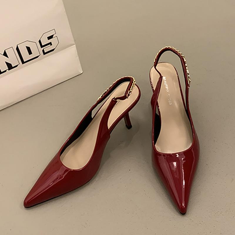 

Женские туфли-лодочки на блестящем высоком каблуке с открытой пяткой, сандалии с металлическими кристаллами, туфли на шпильке с острым носком, серебряные вечерние модельные туфли, женские туфли 42 красный