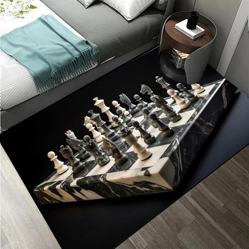 Chess Pattern Carpet Mat Rug King Queen Rook Bishop Knight Pawn Theme Game Living Room Area Rug Protection