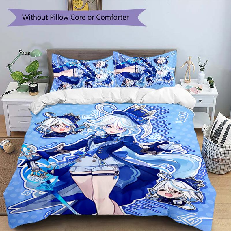 3pcs Genshin Impact Furina1 Pattern Bedding Set Duvet Cover Set Includes Duvet Cover &pillowcases, Perfect All Season Bedroom Decoration & Gift
