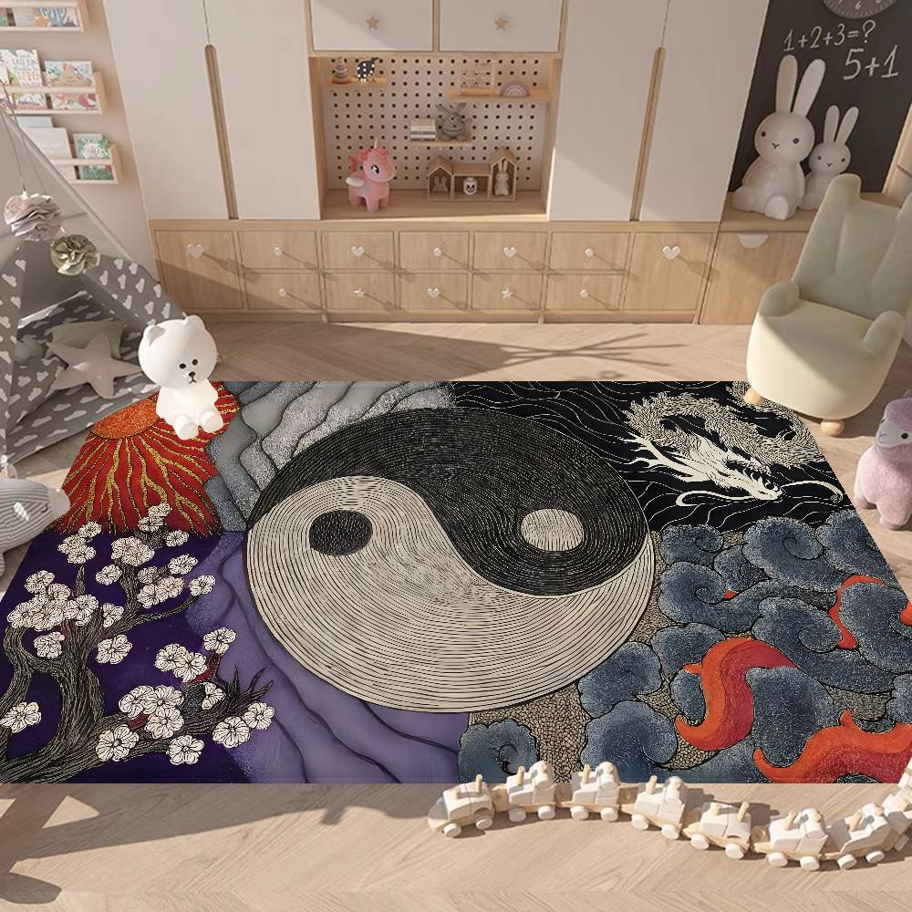 Chinese Tai Chi Bagua Yin Yang Door Mat Washable Non-Slip Living Room Sofa Chairs Area Mat Kitchen Bedside Area Rugs