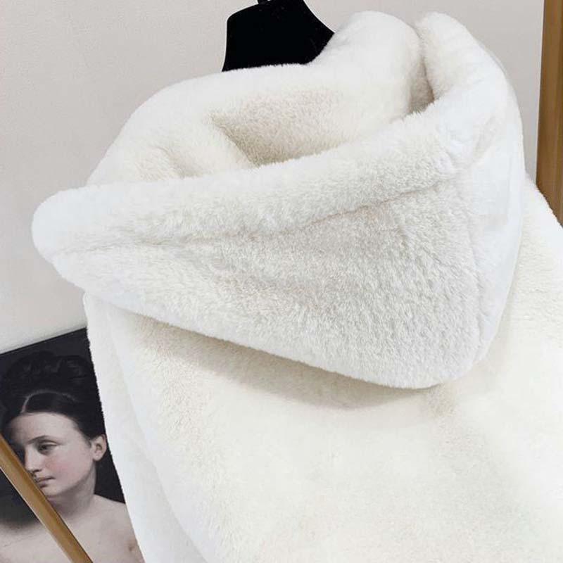 Veste Femme Mode Chaude Fausse Fourrure à Capuche Ample Mignonne Manteau en Peluche Longueur Moyenne Coupe Ample Manteau d'Extérieur Automne Hiver