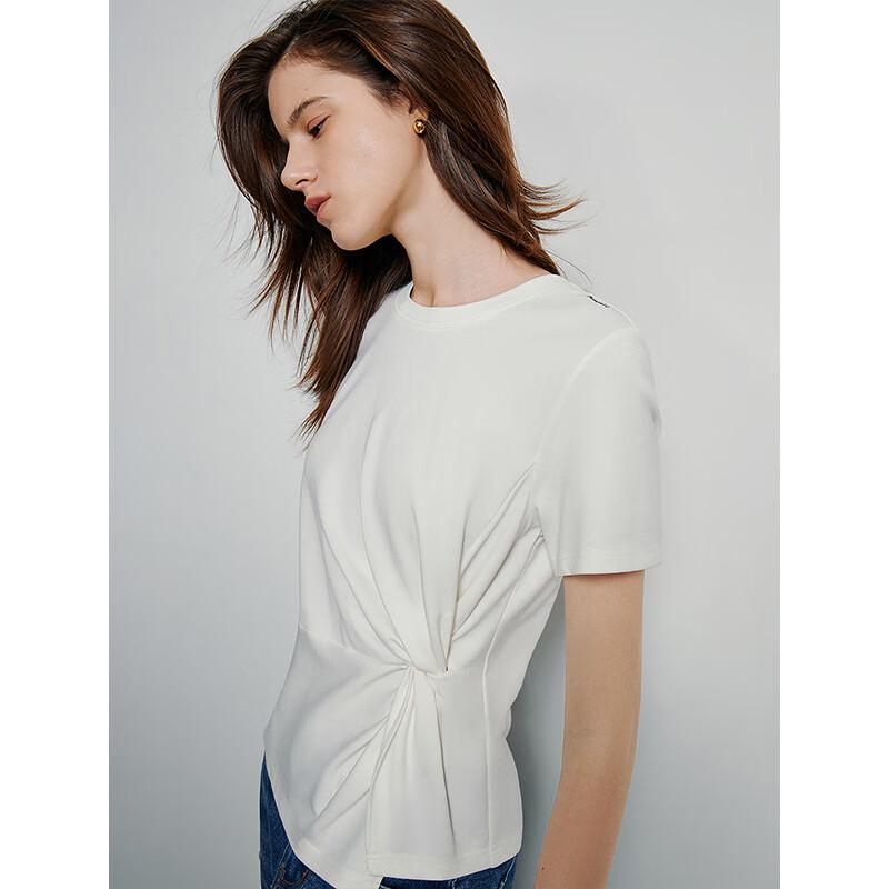 Chuyu Women's Twist Knot Irregular Round Neck Short Sleeve T-Shirt