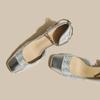 Moda Cadena Plateada Moda Hebilla en el Tobillo Zapatos de Tacón Alto para Mujer Elegantes Zapatos de Salón con Punta Cuadrada Sequin para Damas Tacón Grueso Zapatos de Fiesta para Vestir Mujer