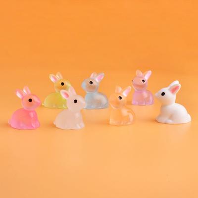 10Pcs Cute Mini Luminous Resin Rabbits Ornament Glow In The Dark Miniature Figures Rabbit Micro Landscape Dollhouse Decoration