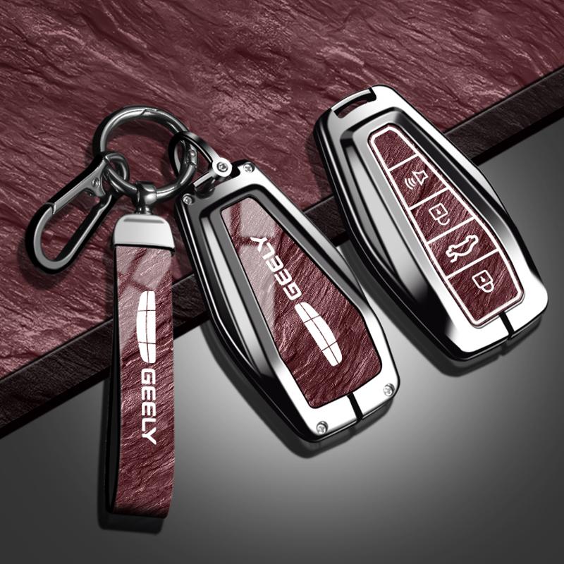 Geely Okavango Coolray Atlas Monjaro Tugella Emgrand Gt S Proton X50 X70 X6 X7 Ex7 Gc Keychain Zinc Alloy Leather Car Key Case